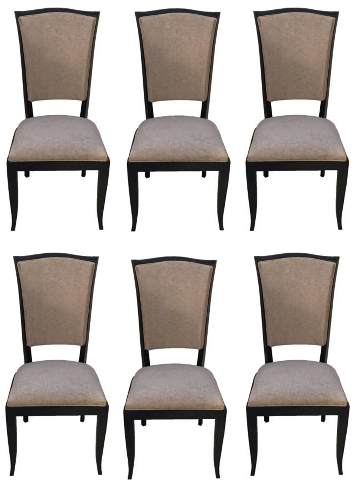 French Art Deco Black Lacquer Dining Chairs Set Of Six Modernism
